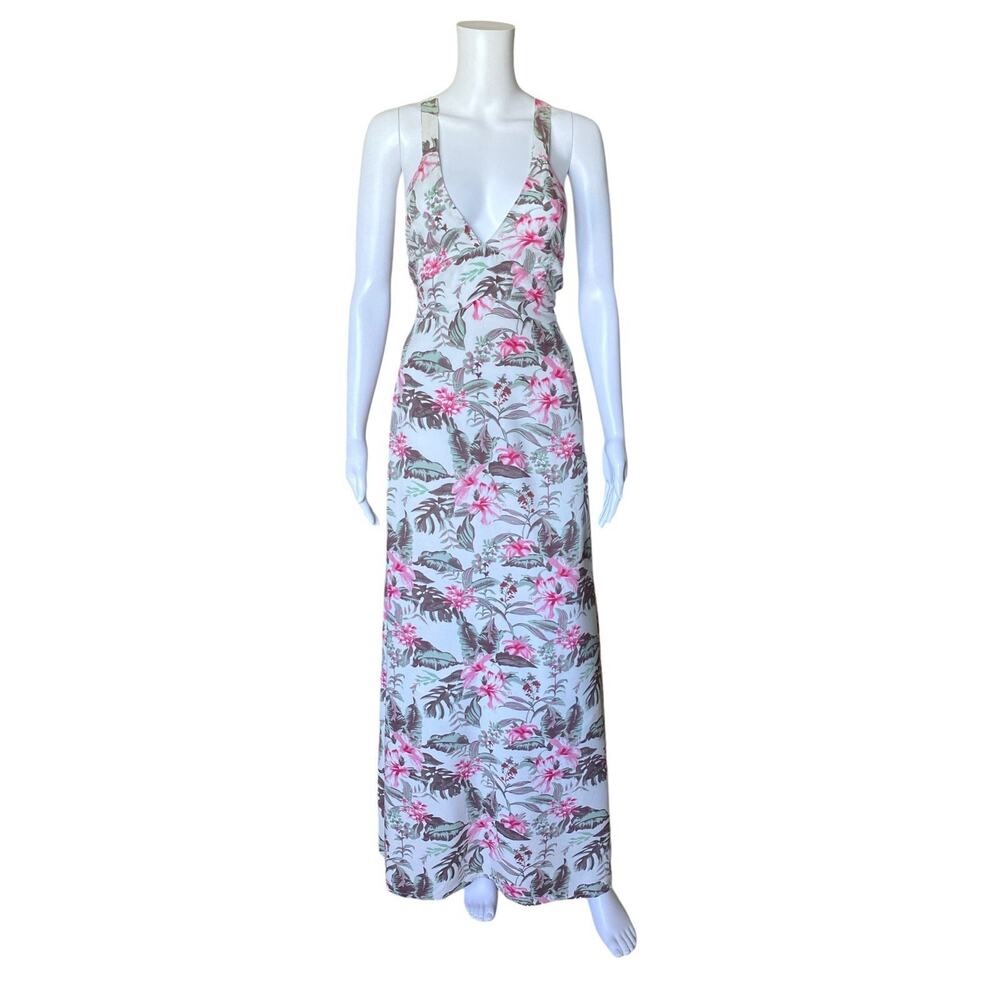 Sim & Sam Maxi Dress Womens M Floral Cross Back Rayon Boho Tropical Sundress